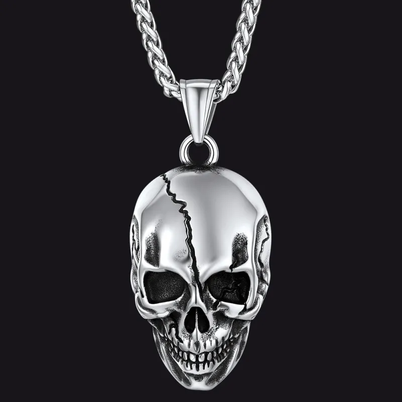 Gothic Skull Necklace with Fissured Skeleton Head for Men sold by FaithHeart