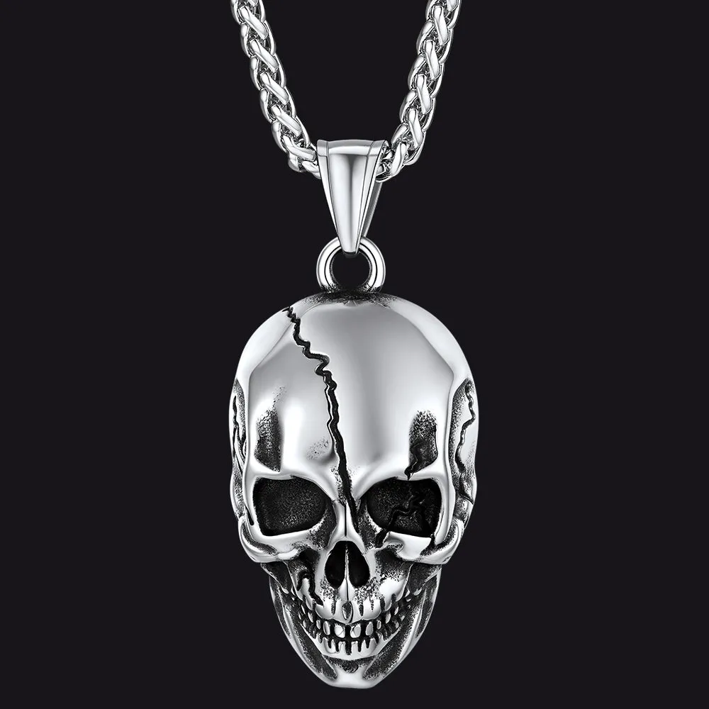 Gothic Skull Necklace with Fissured Skeleton Head for Men sold by FaithHeart
