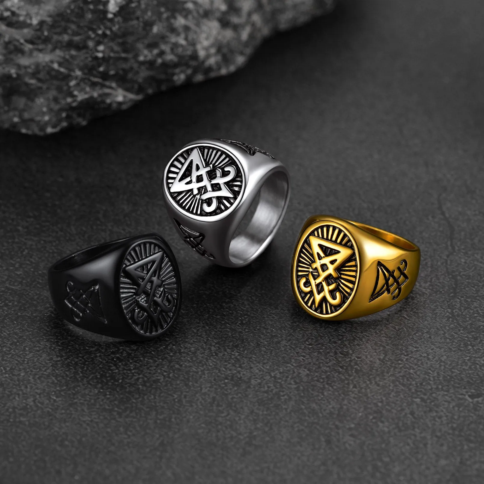 Satan Leviathan Cross Lucifer Signet Ring For Men sold by FaithHeart product image thumbnail 4
