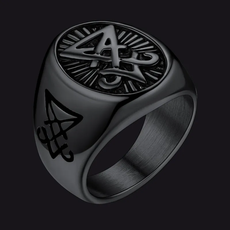 Satan Leviathan Cross Lucifer Signet Ring For Men sold by FaithHeart