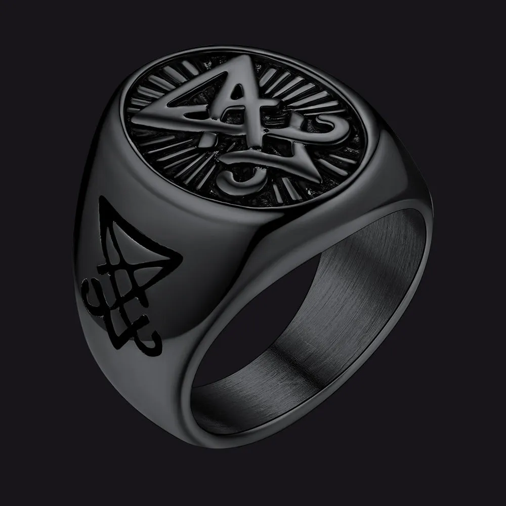Satan Leviathan Cross Lucifer Signet Ring For Men sold by FaithHeart