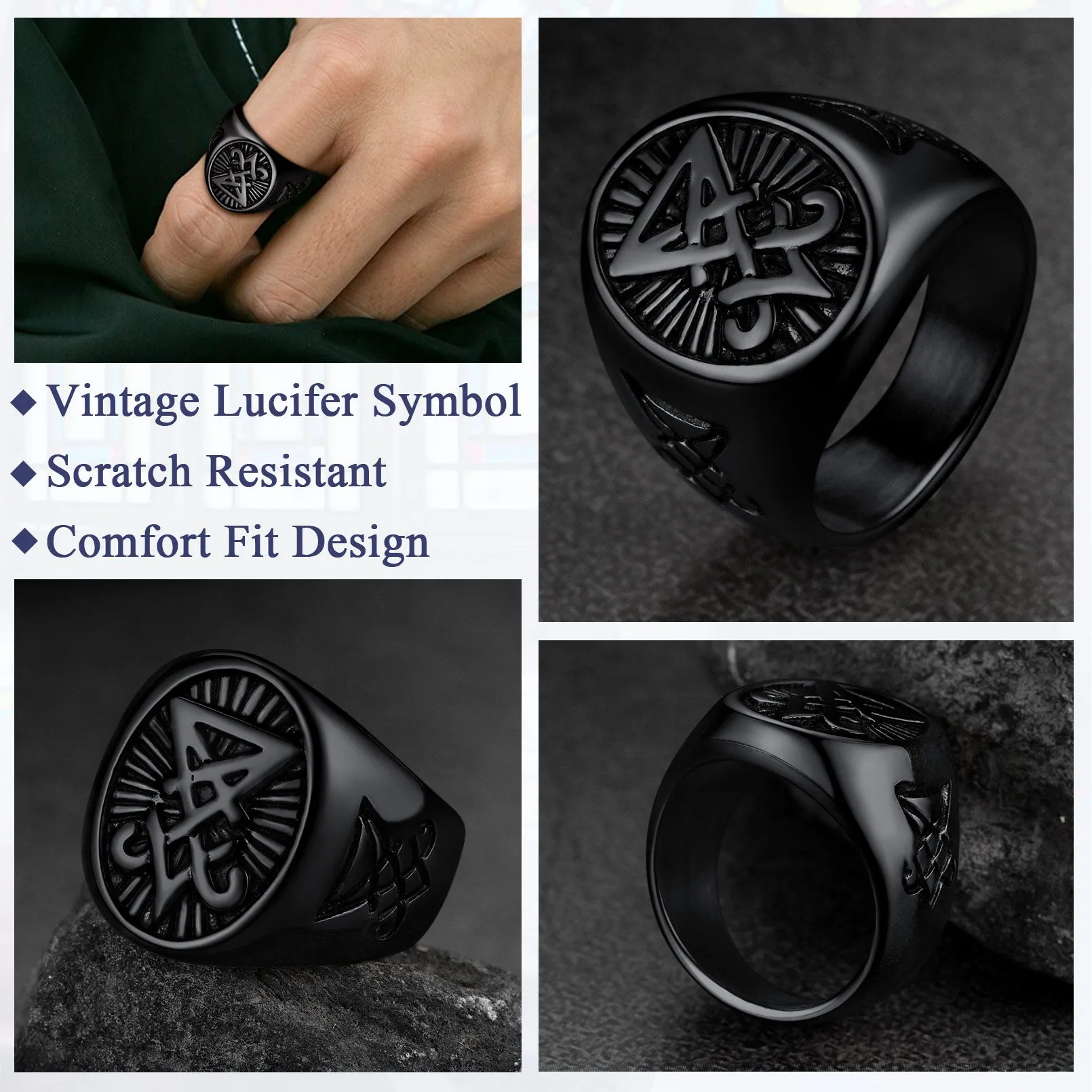Satan Leviathan Cross Lucifer Signet Ring For Men sold by FaithHeart product image thumbnail 5