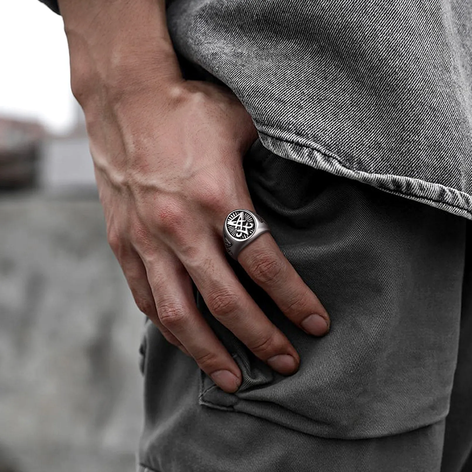 Satan Leviathan Cross Lucifer Signet Ring For Men sold by FaithHeart product image thumbnail 3