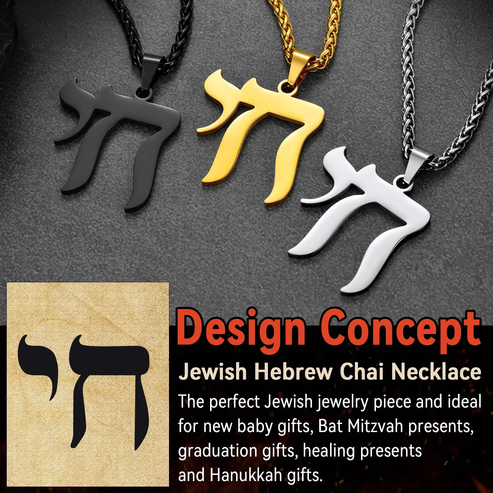 Hebrew Chai Letters Amulet Necklace For Men Women sold by FaithHeart product image thumbnail 5
