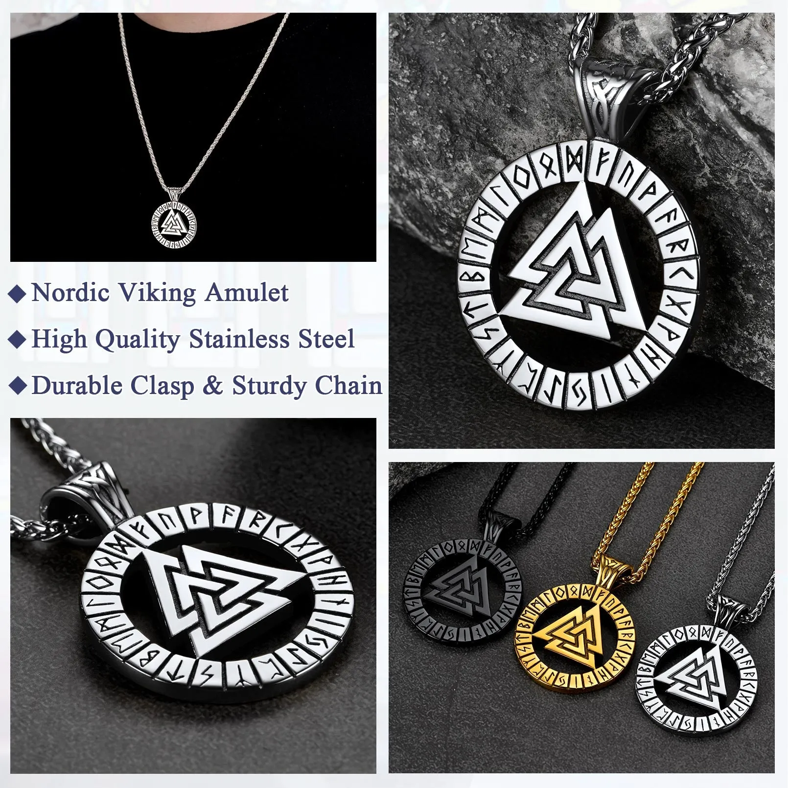 Nordic Viking Runes Celtic Pendant Necklaces for Men sold by FaithHeart product image thumbnail 5