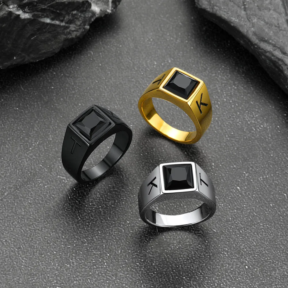 Custom Square Black Gemstone Signet Ring for Men sold by FaithHeart product image thumbnail 3