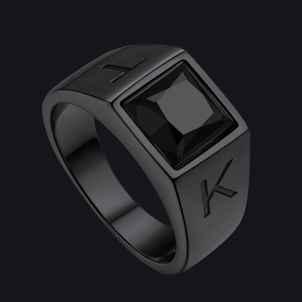 Custom Square Black Gemstone Signet Ring for Men sold by FaithHeart