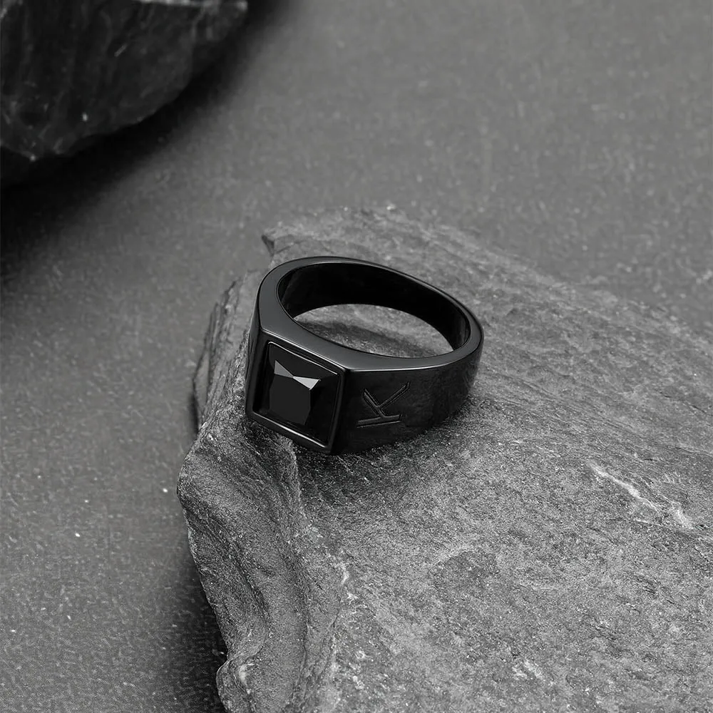 Custom Square Black Gemstone Signet Ring for Men sold by FaithHeart product image thumbnail 5