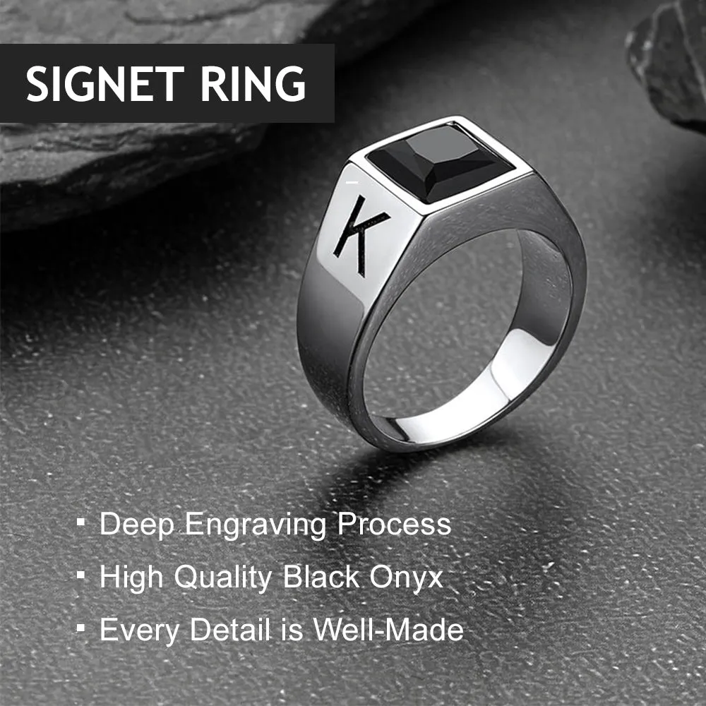 Custom Square Black Gemstone Signet Ring for Men sold by FaithHeart product image thumbnail 4