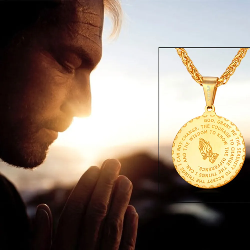 Bible Verse Prayer Hands Coin Medal Necklace for Men sold by FaithHeart product image thumbnail 4