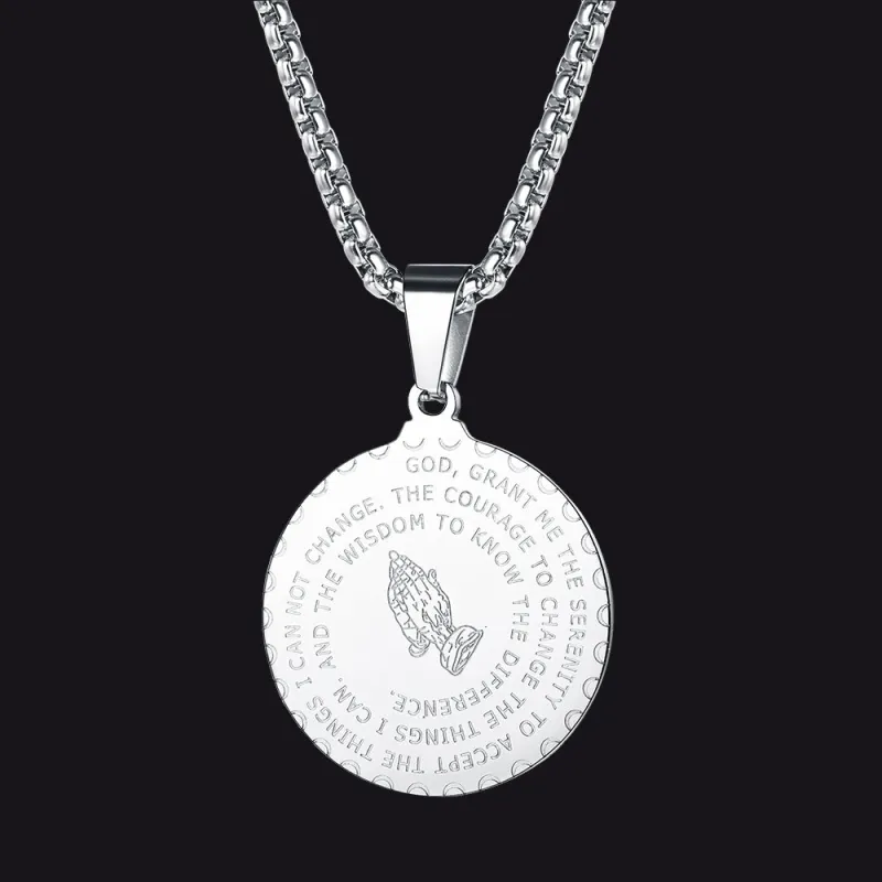 Bible Verse Prayer Hands Coin Medal Necklace for Men sold by FaithHeart