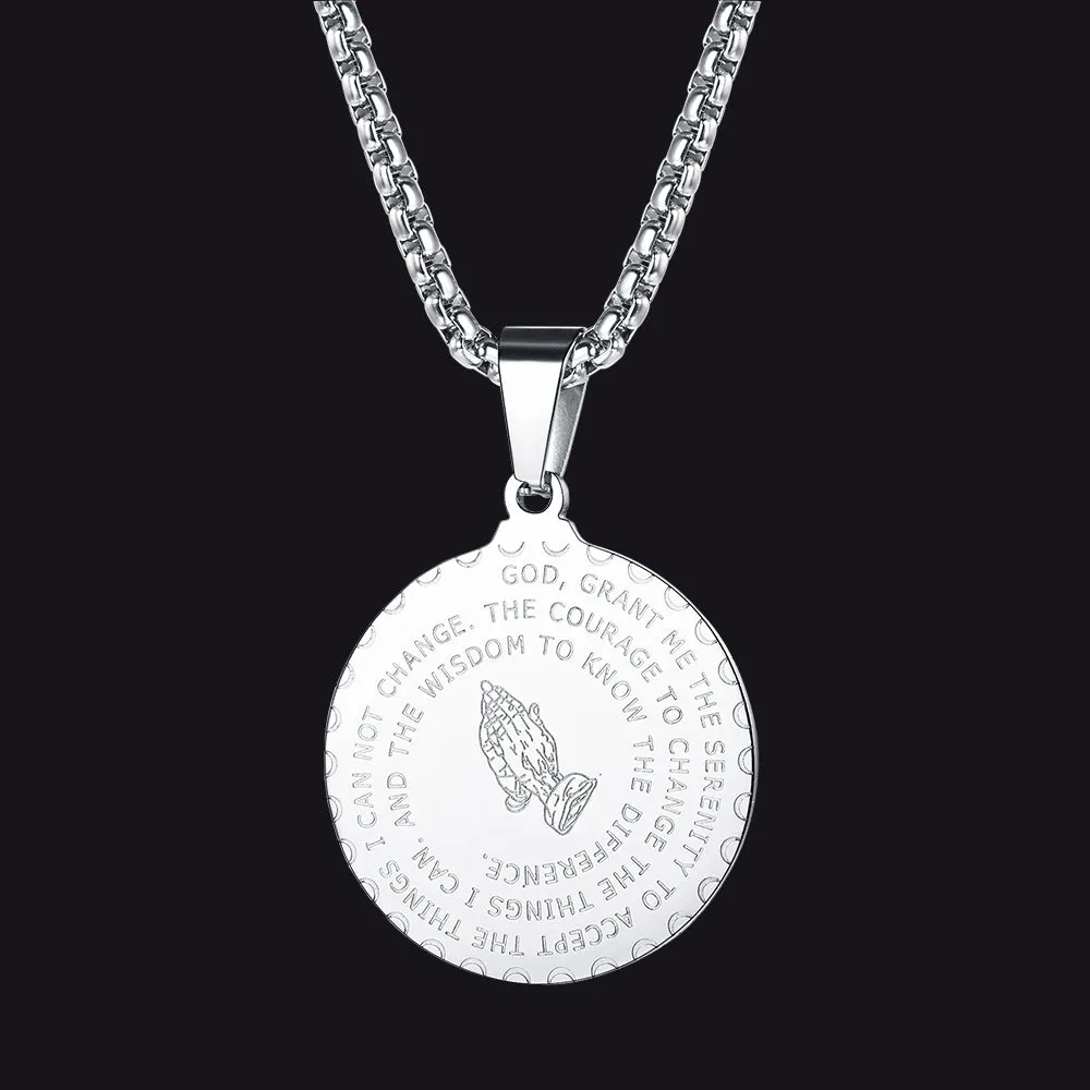 Bible Verse Prayer Hands Coin Medal Necklace for Men sold by FaithHeart