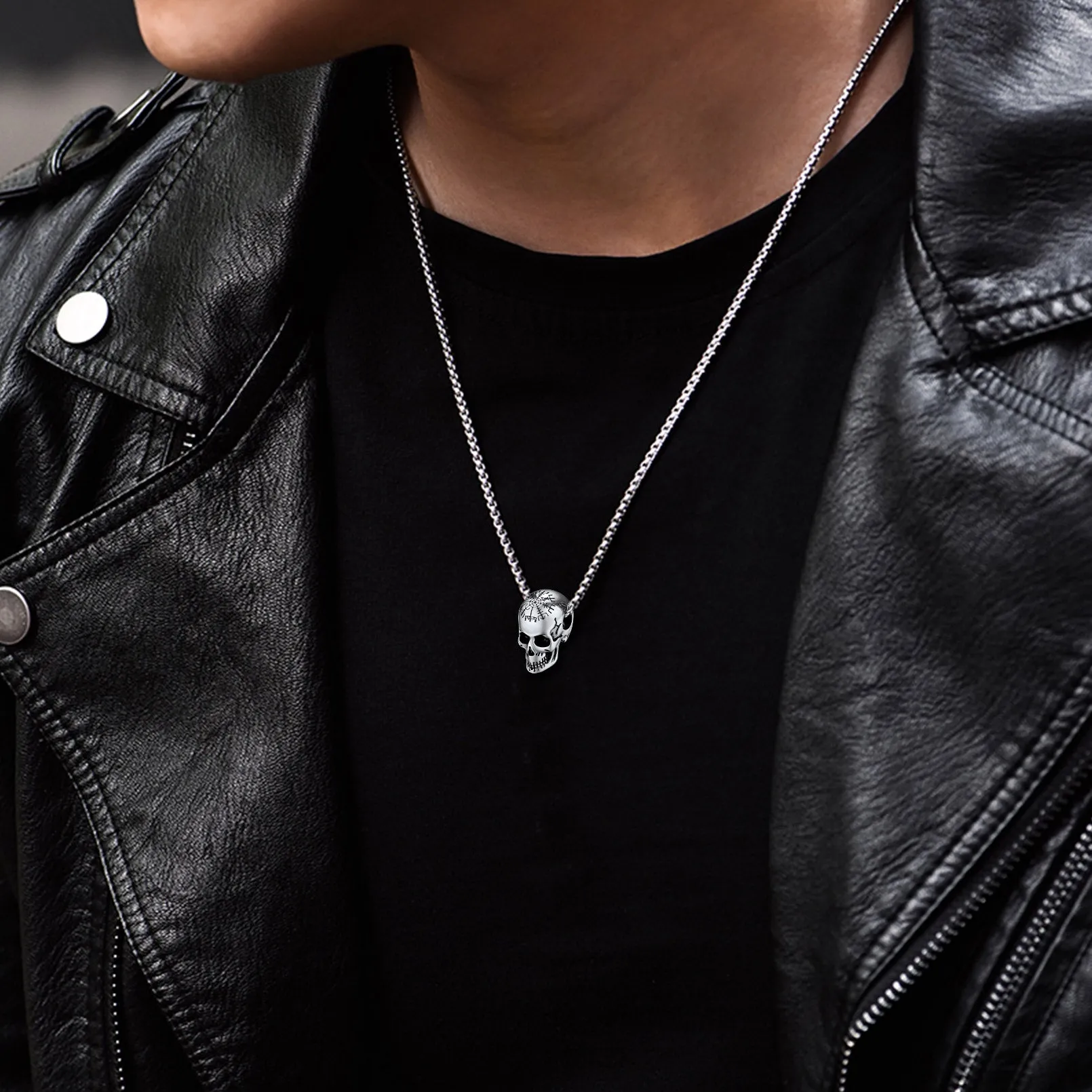 Nordic Viking Compass Skull Pendant Necklace for Men sold by FaithHeart product image thumbnail 2