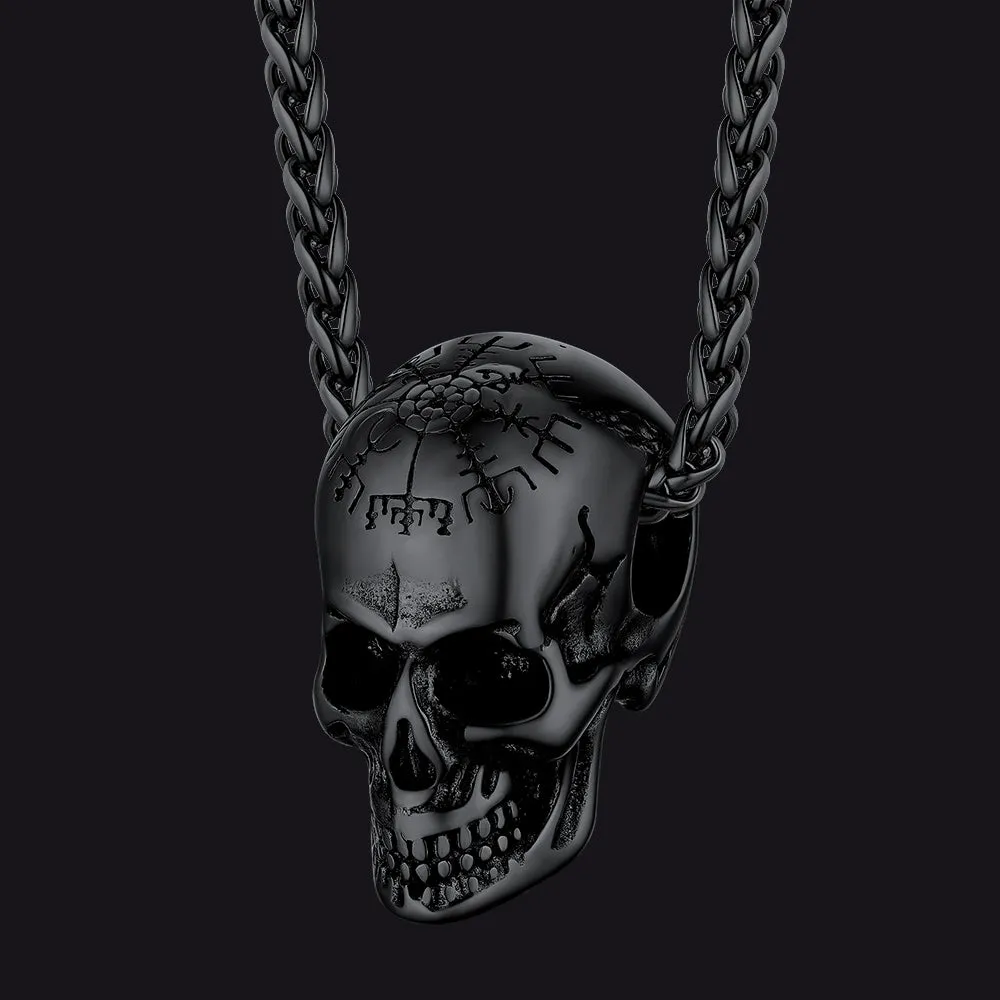 Nordic Viking Compass Skull Pendant Necklace for Men sold by FaithHeart