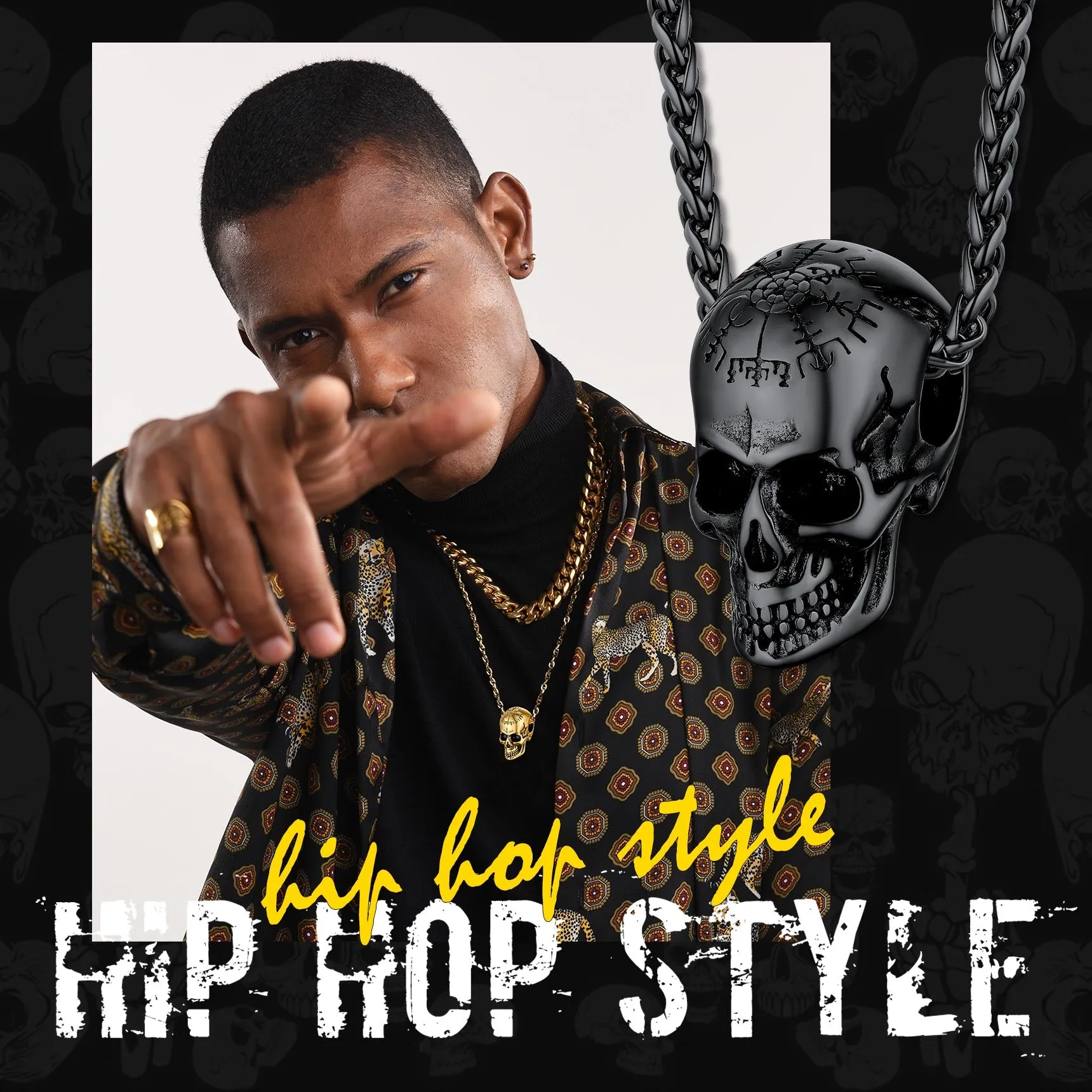 Nordic Viking Compass Skull Pendant Necklace for Men sold by FaithHeart product image thumbnail 4