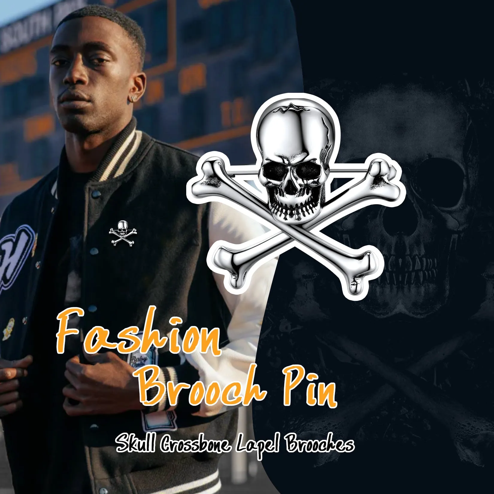 Punk Skull Lapel Brooches With Crossbones For Men sold by FaithHeart product image thumbnail 4