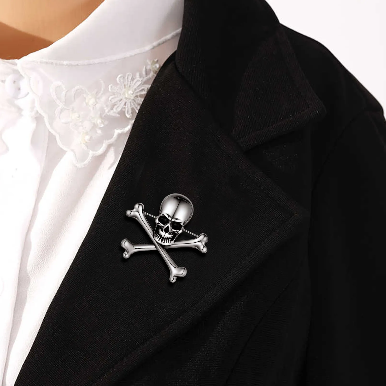 Punk Skull Lapel Brooches With Crossbones For Men sold by FaithHeart product image thumbnail 2