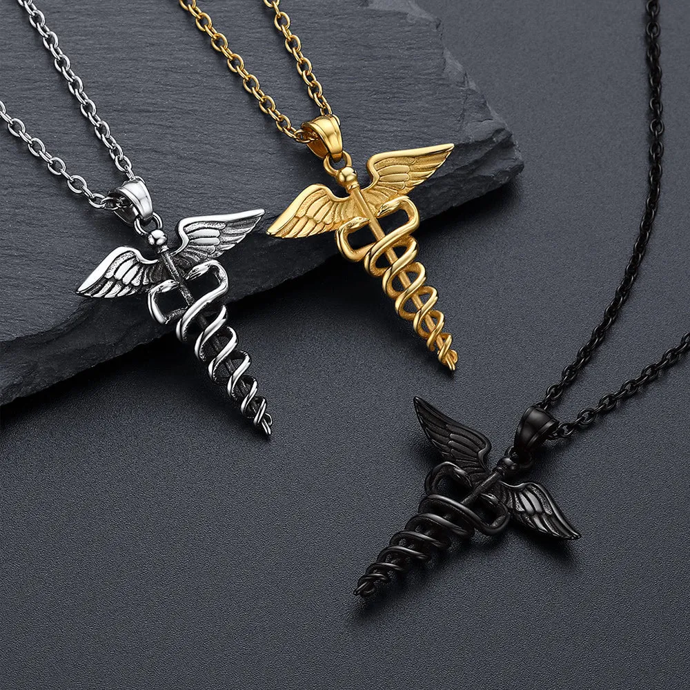 The Caduceus Of Hermes Winged Snake Pendant Necklace sold by FaithHeart product image thumbnail 3
