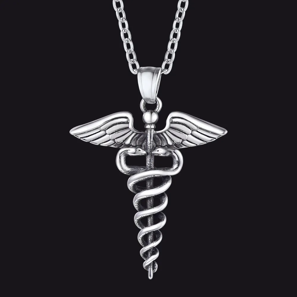 The Caduceus Of Hermes Winged Snake Pendant Necklace sold by FaithHeart