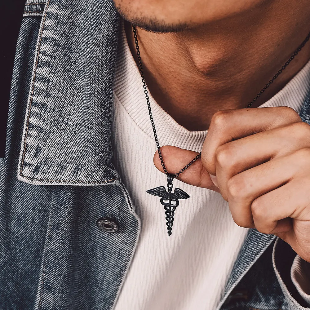 The Caduceus Of Hermes Winged Snake Pendant Necklace sold by FaithHeart product image thumbnail 2