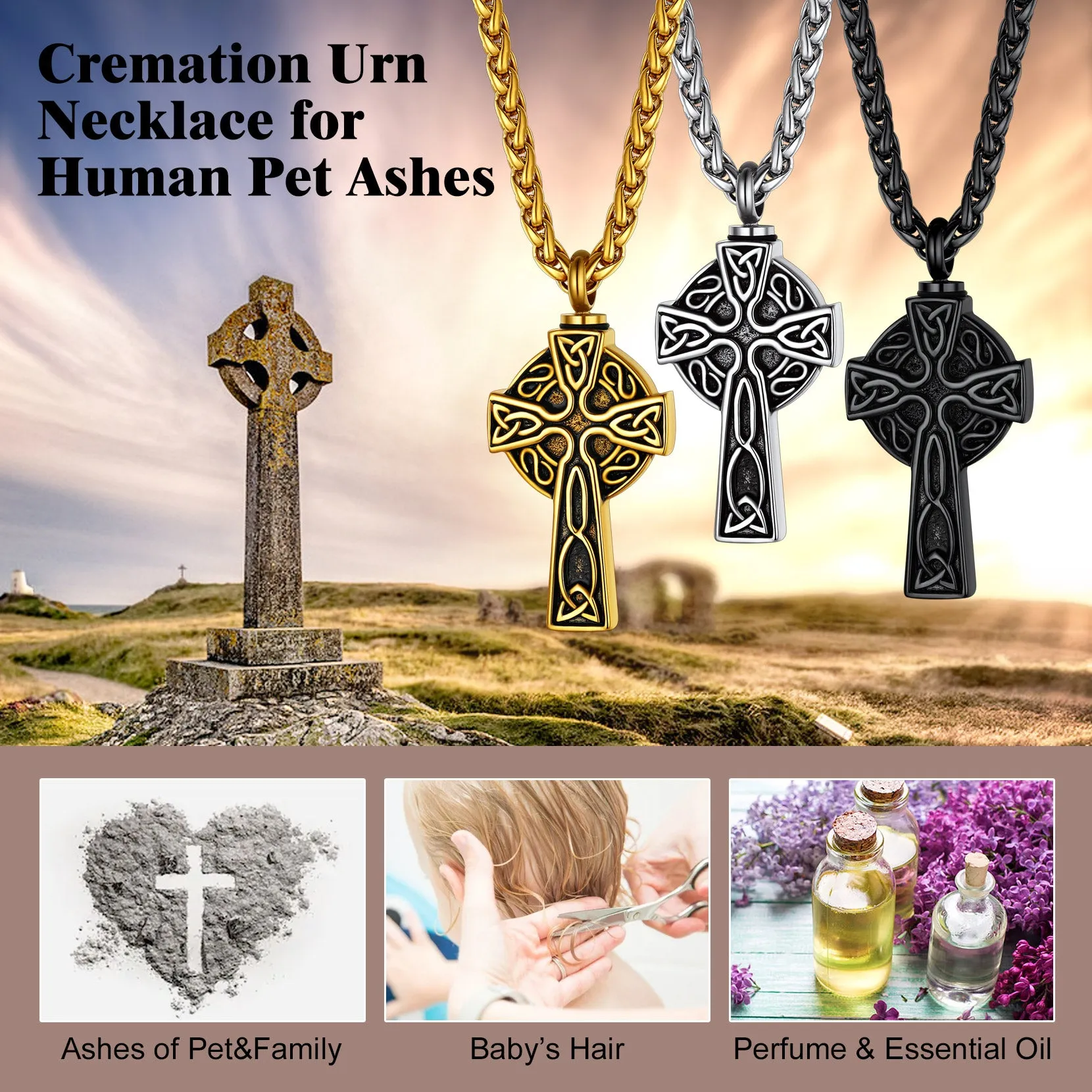Custom Celtic Cross Urn Necklace for Ashes Cremation Jewelry sold by FaithHeart product image thumbnail 4