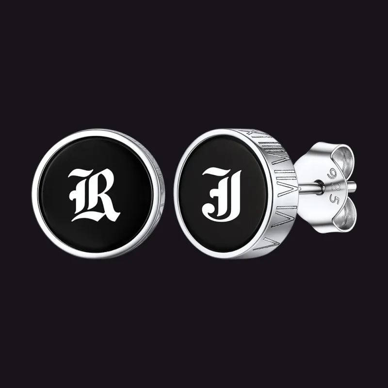 Engraved Roman Numerals Black Onyx Stud Earrings for Men sold by FaithHeart