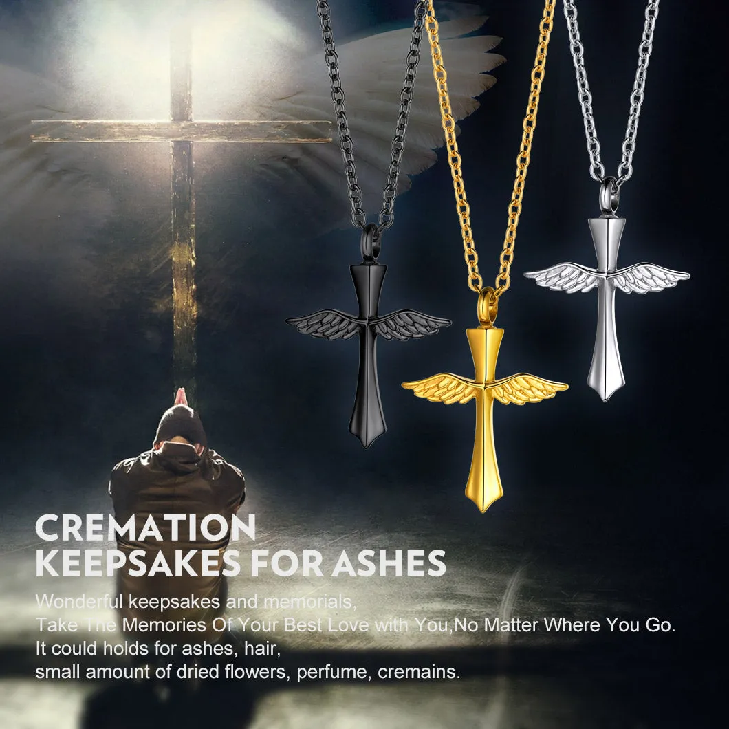 Custom Cremation Wings Cross Urn Ashes Pendant Necklace for Men Women sold by FaithHeart product image thumbnail 3