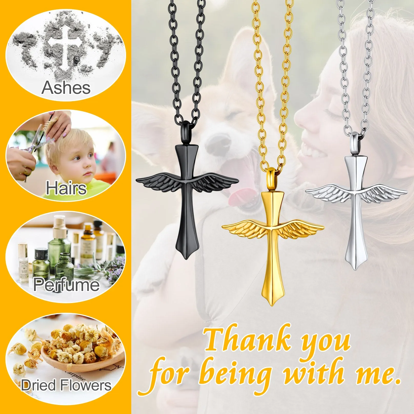 Custom Cremation Wings Cross Urn Ashes Pendant Necklace for Men Women sold by FaithHeart product image thumbnail 4
