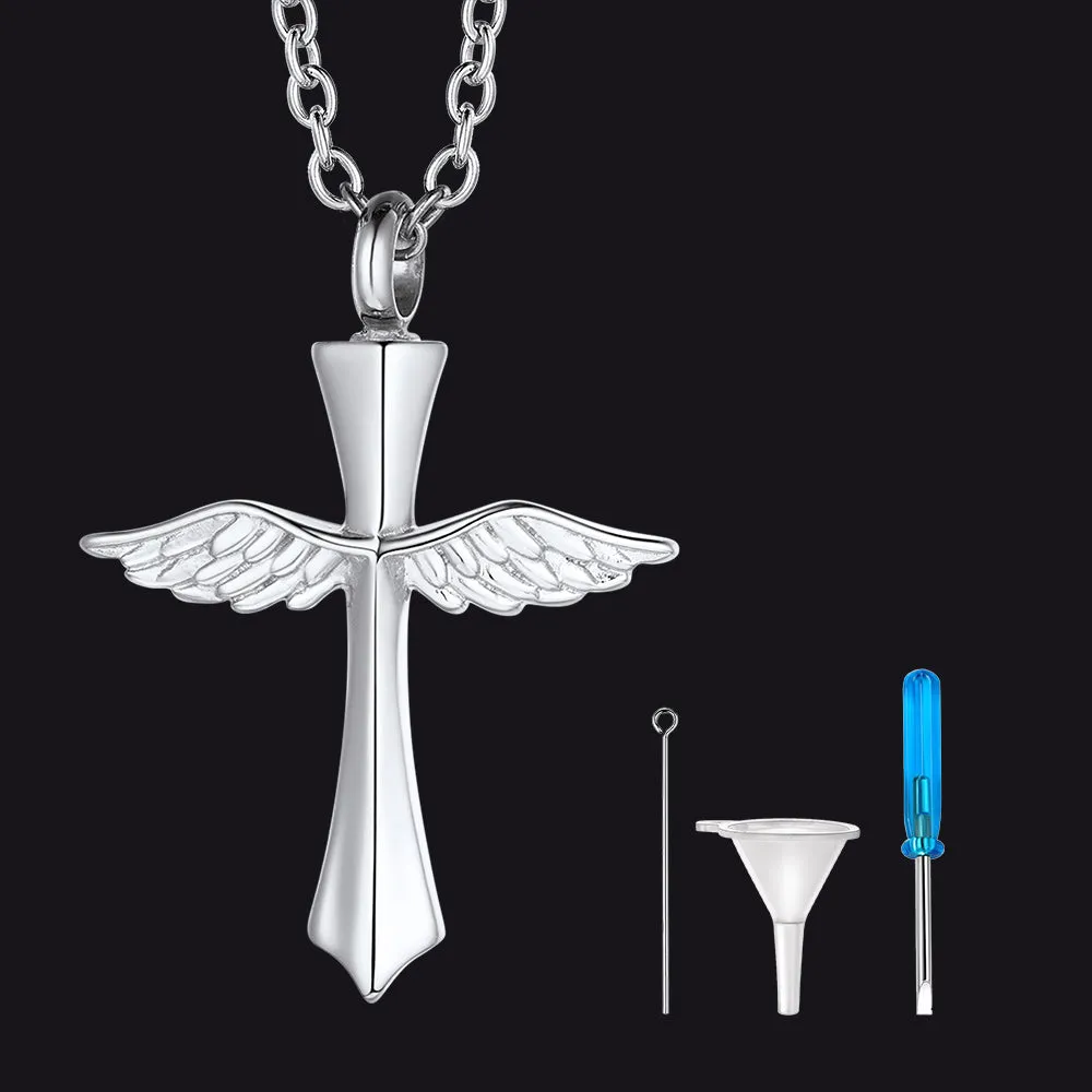 Custom Cremation Wings Cross Urn Ashes Pendant Necklace for Men Women sold by FaithHeart