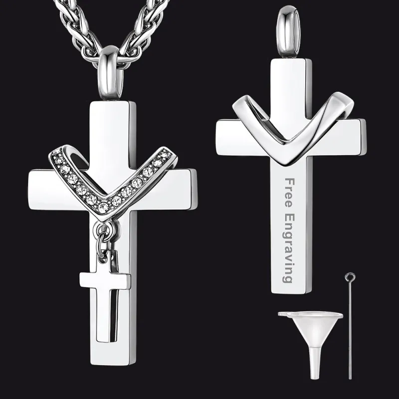 Custom Double Cross Cremation Urn Pendant Necklace for Ashes sold by FaithHeart