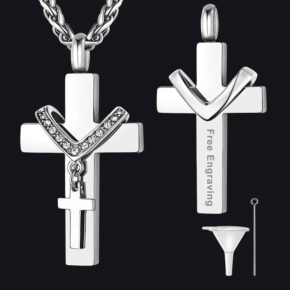 Custom Double Cross Cremation Urn Pendant Necklace for Ashes sold by FaithHeart