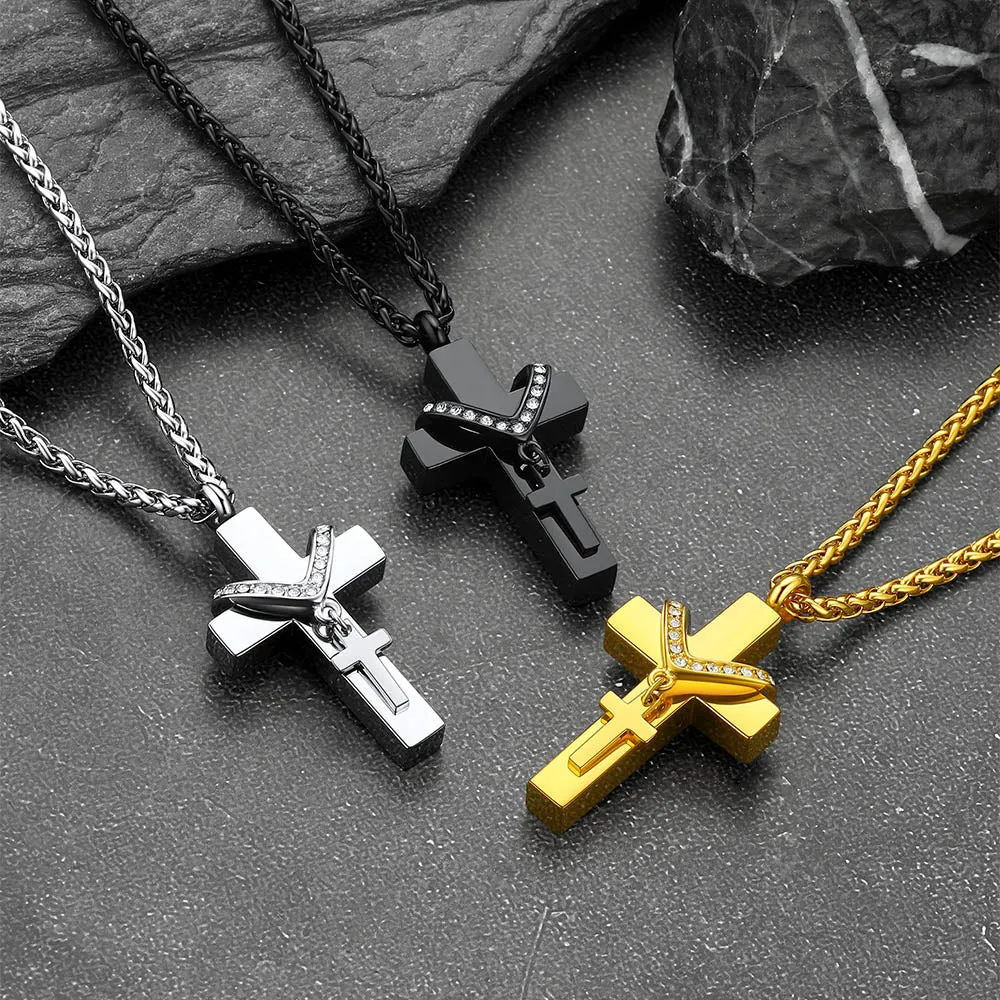 Custom Double Cross Cremation Urn Pendant Necklace for Ashes sold by FaithHeart product image thumbnail 5