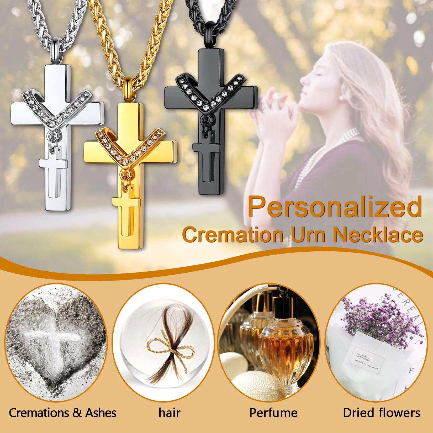 Custom Double Cross Cremation Urn Pendant Necklace for Ashes sold by FaithHeart product image thumbnail 4