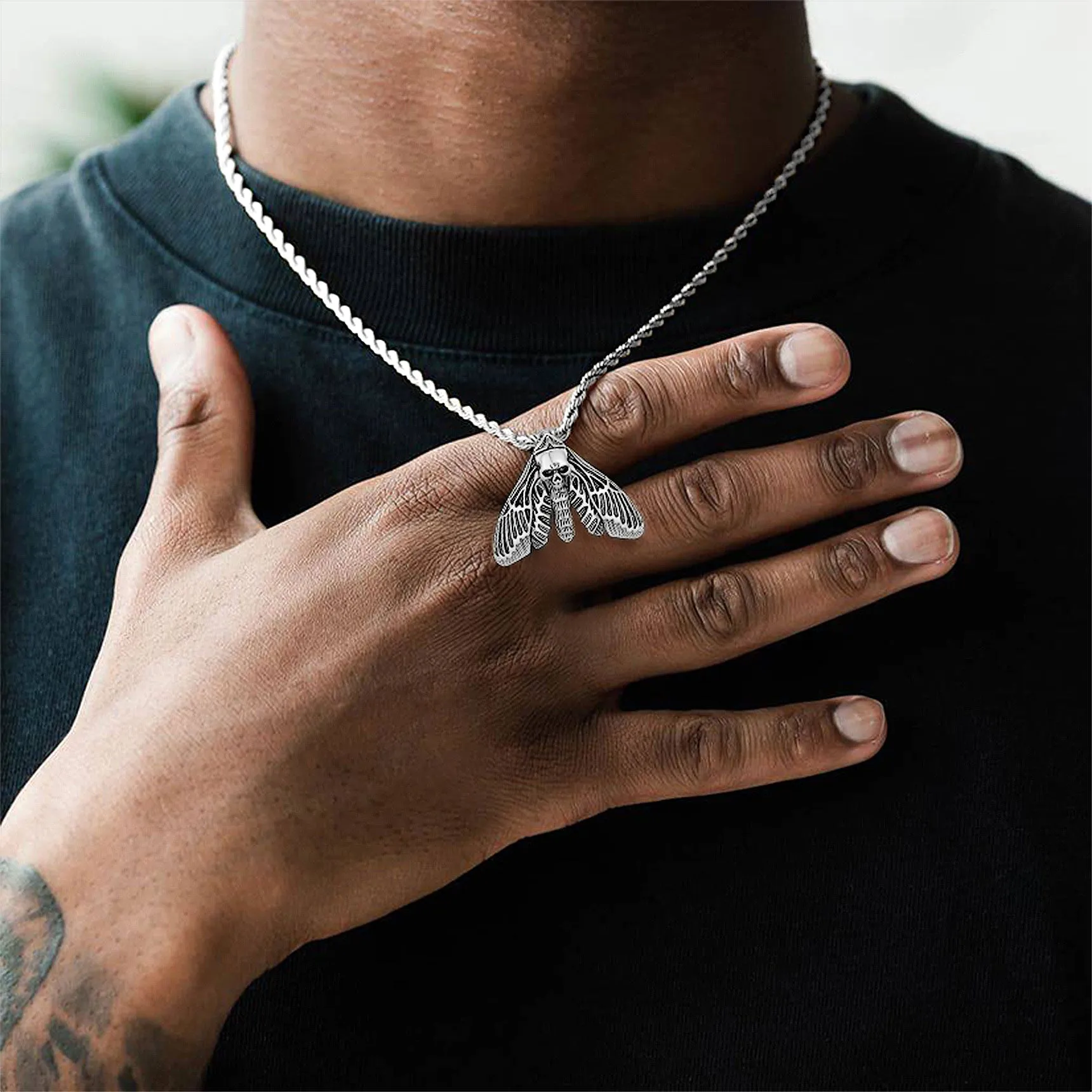 Cool Gothic Skull Moth Necklace for Men Boys sold by FaithHeart product image thumbnail 3
