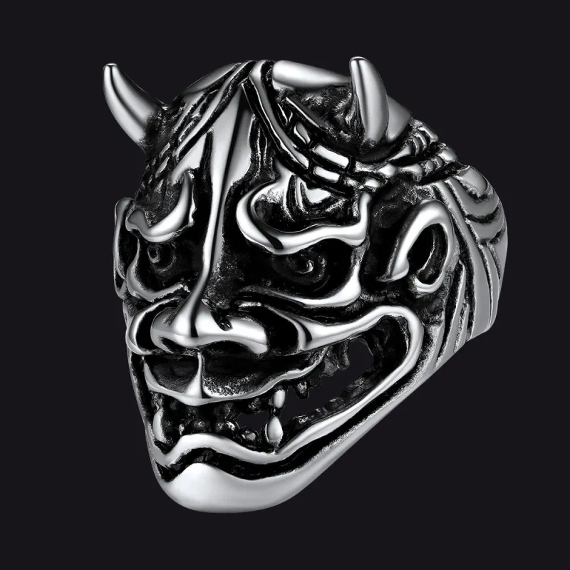 Gothic Hannya Mask Demon Ring for Men sold by FaithHeart