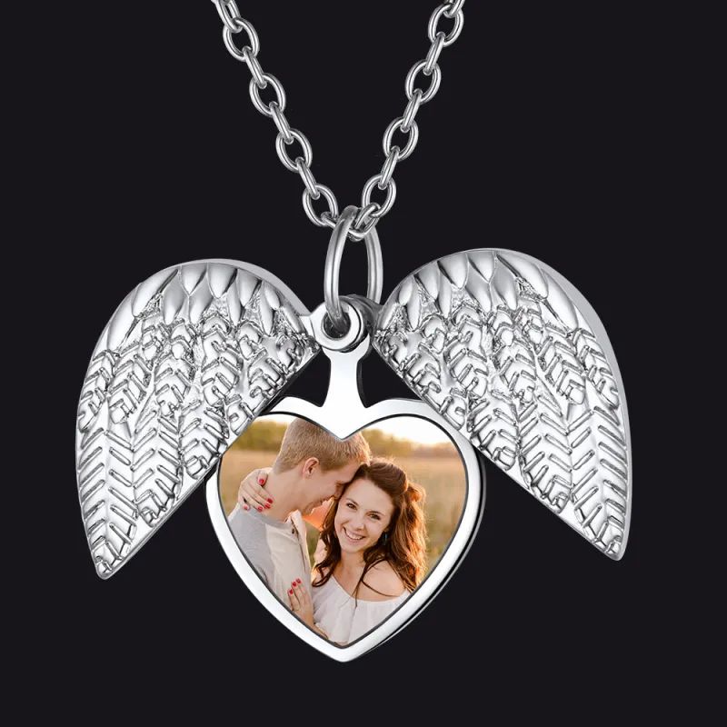 Custom Angel Wings Photo Locket Necklace for Women sold by FaithHeart