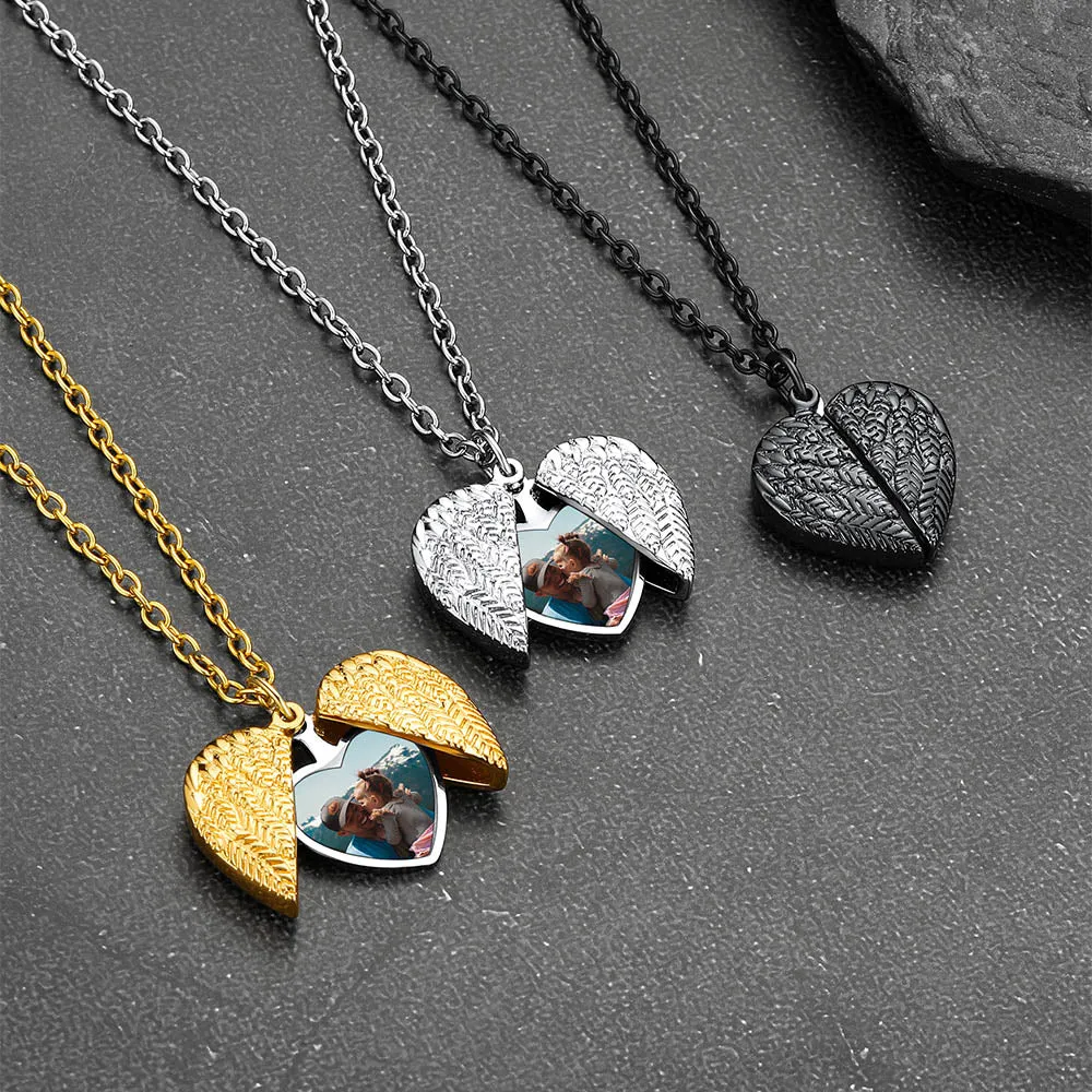 Custom Angel Wings Photo Locket Necklace for Women sold by FaithHeart product image thumbnail 4