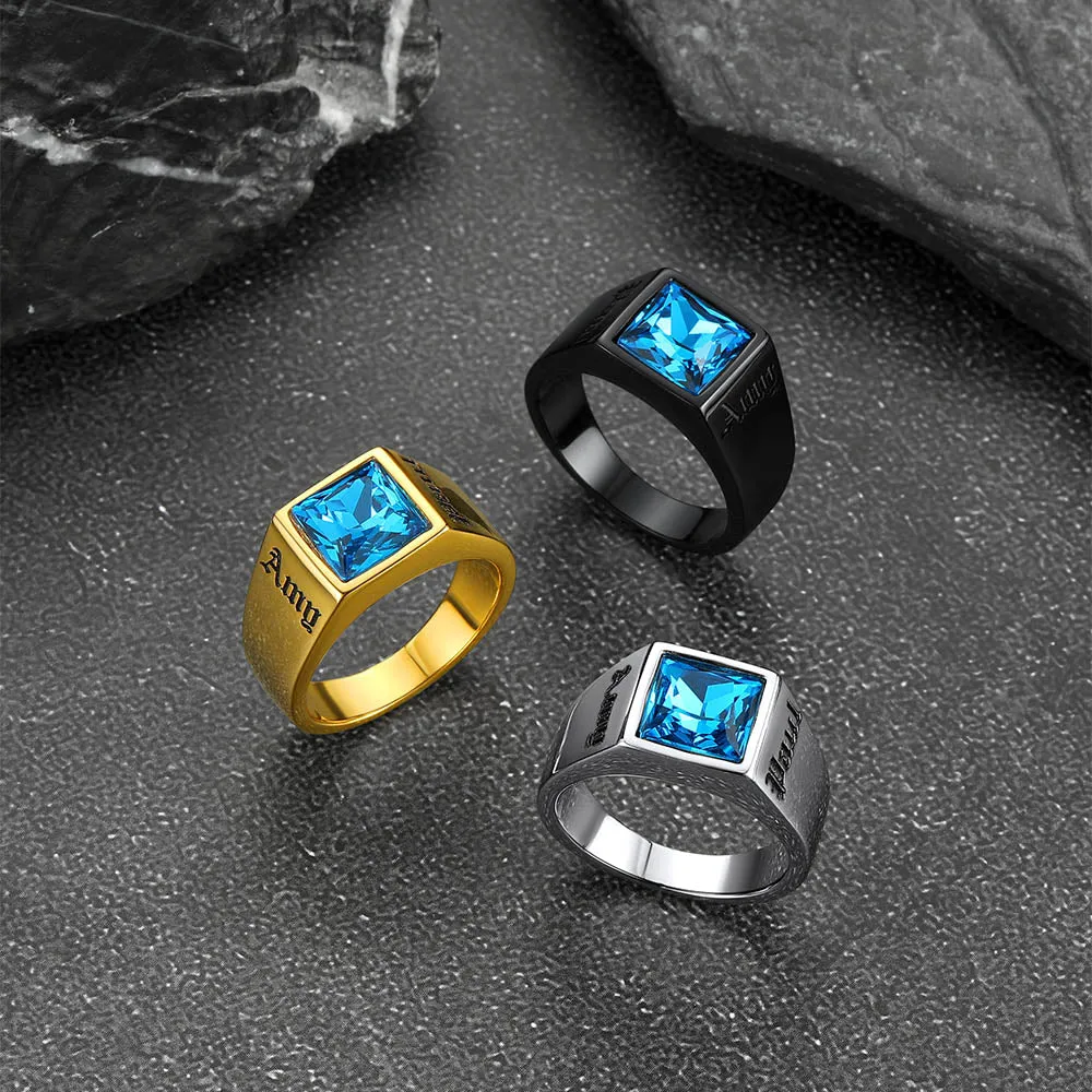 Custom Signet Ring with Blue Topaz For Men sold by FaithHeart product image thumbnail 3