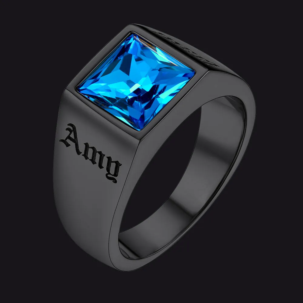 Custom Signet Ring with Blue Topaz For Men sold by FaithHeart