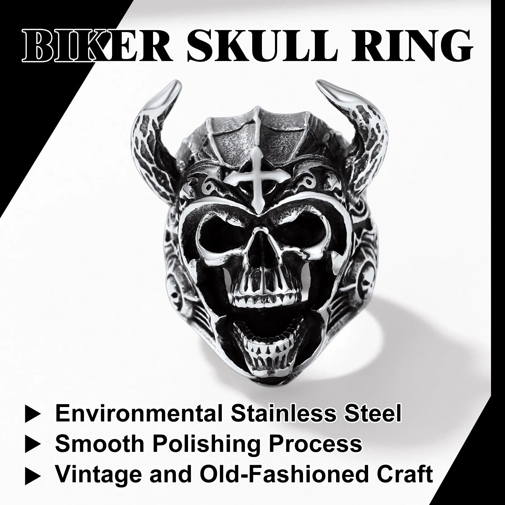 Heavy Metal Demon Skull Ring with Horns for Men sold by FaithHeart product image thumbnail 4