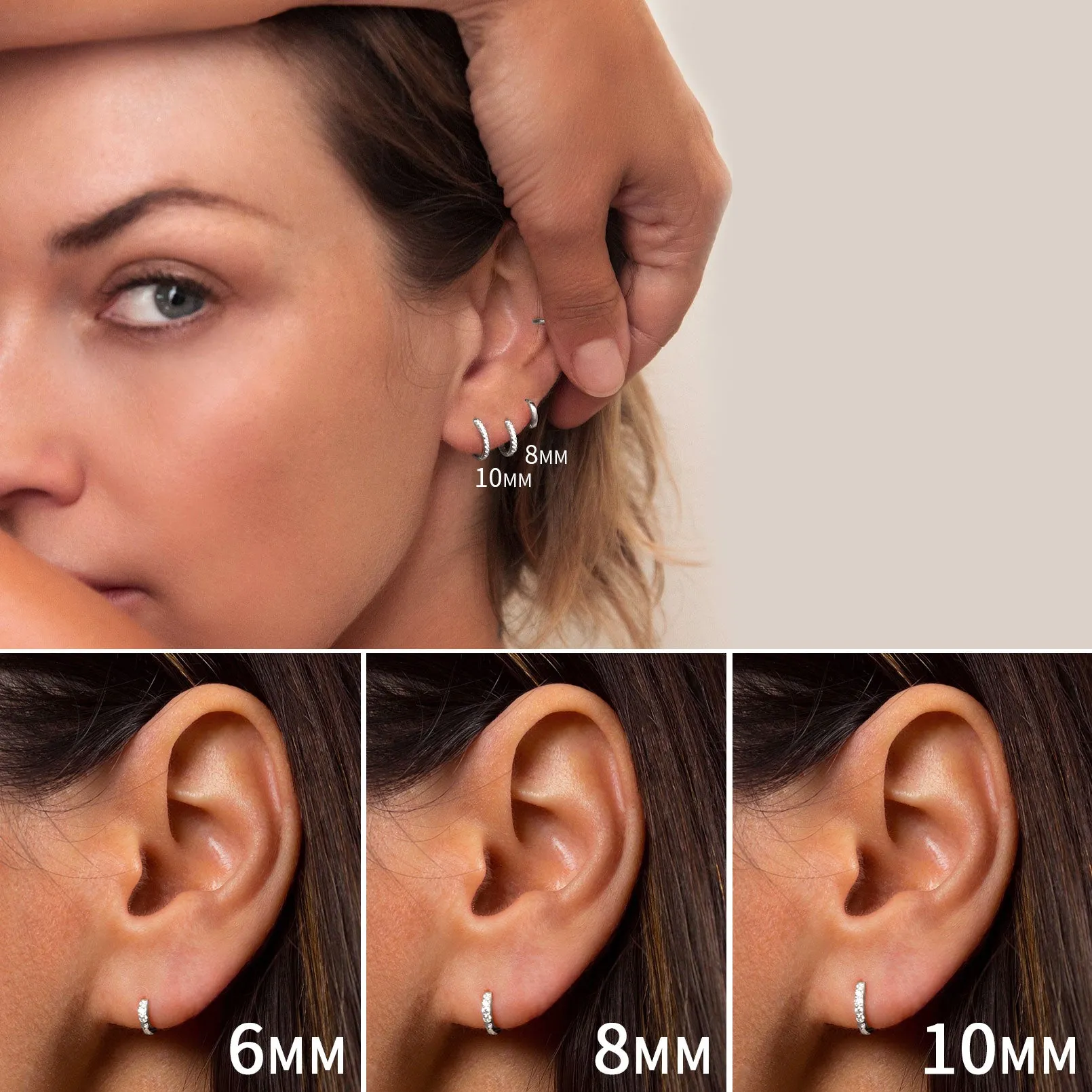 Sparkling Diamond Cartilage Huggie Hoop Earrings for Men Women in Sterling Silver sold by FaithHeart product image thumbnail 3