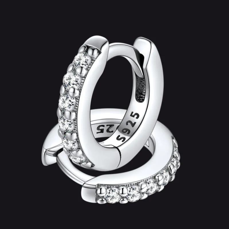 Sparkling Diamond Cartilage Huggie Hoop Earrings for Men Women in Sterling Silver sold by FaithHeart