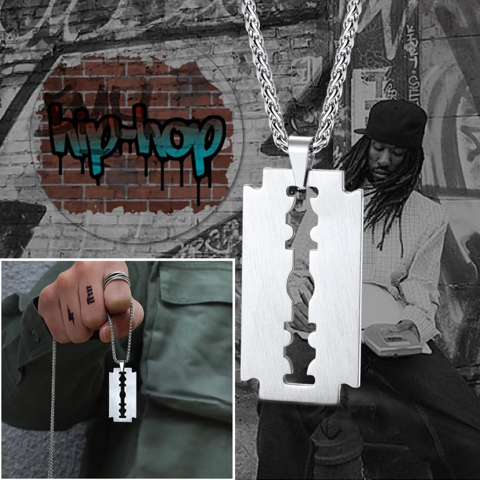 Eboy Razor Blade Dog Tag Pendant Necklace for Men sold by FaithHeart product image thumbnail 3