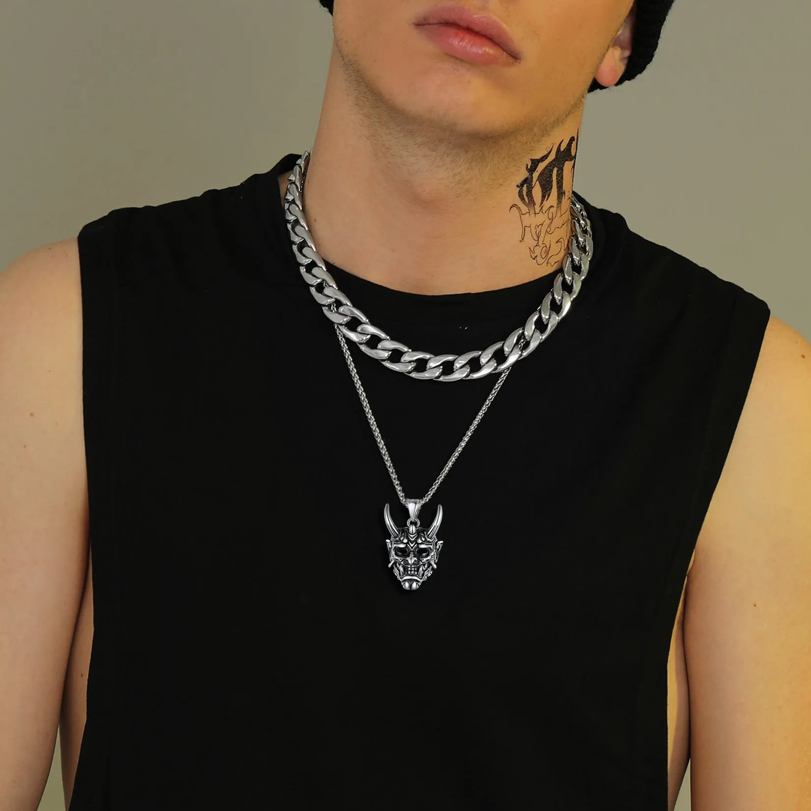 Gothic Evil Hannya Damon Mask Pendant Necklace for Men sold by FaithHeart product image thumbnail 2