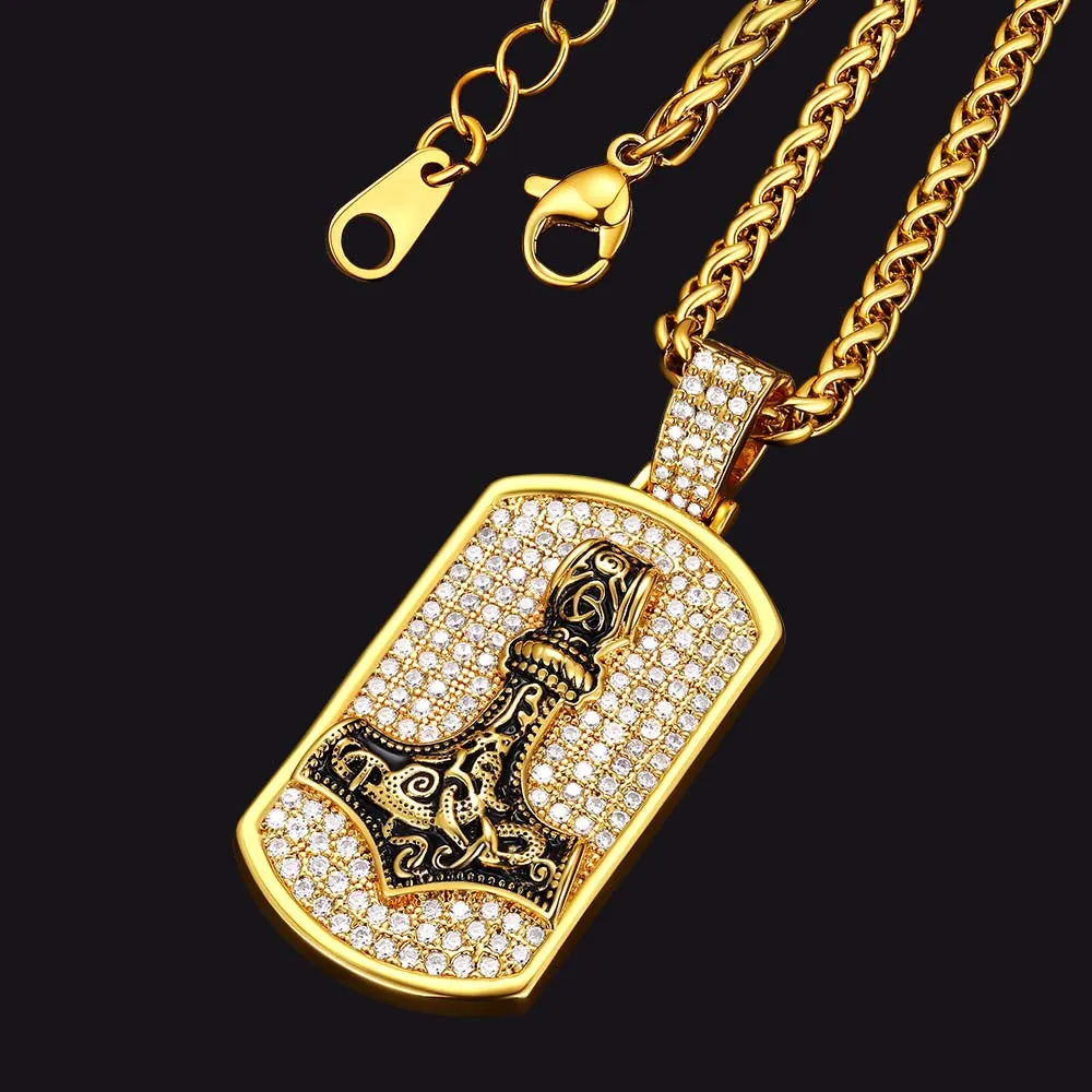 Viking Thor's Hammer Dog Tag Pendant Necklace for Men Women sold by FaithHeart