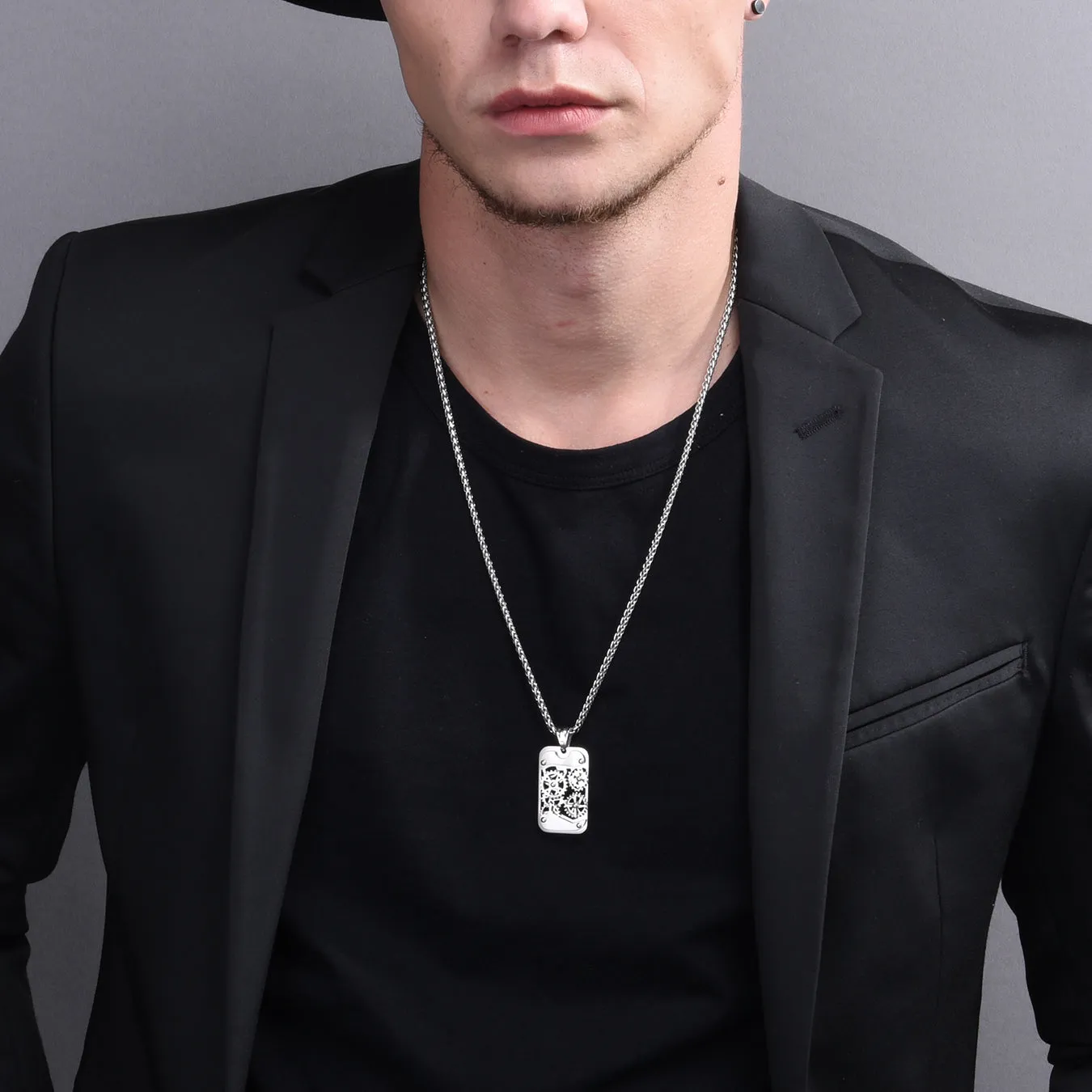 Mechanical Gear Dog Tag Pendant Necklace for Men sold by FaithHeart product image thumbnail 3