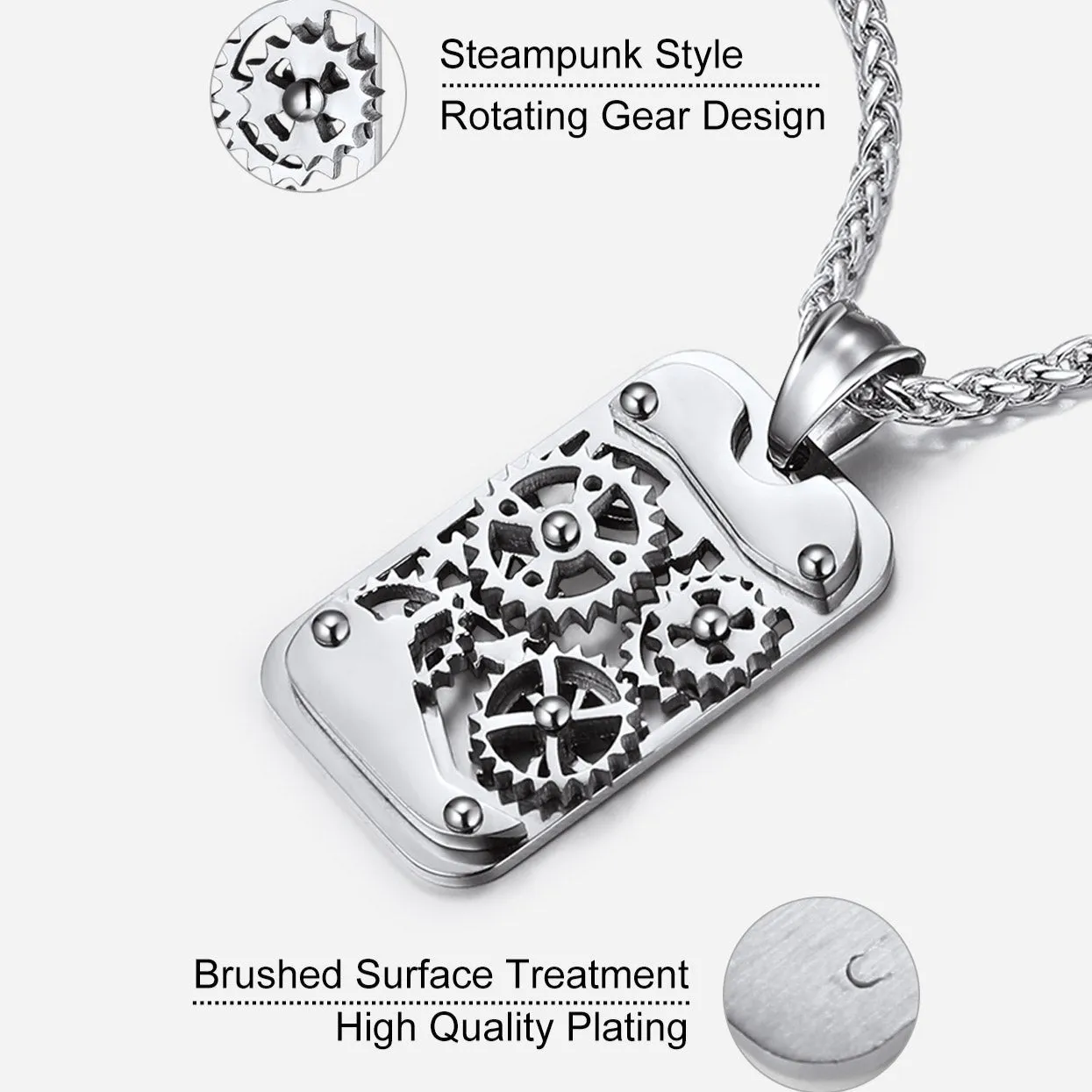 Mechanical Gear Dog Tag Pendant Necklace for Men sold by FaithHeart product image thumbnail 4
