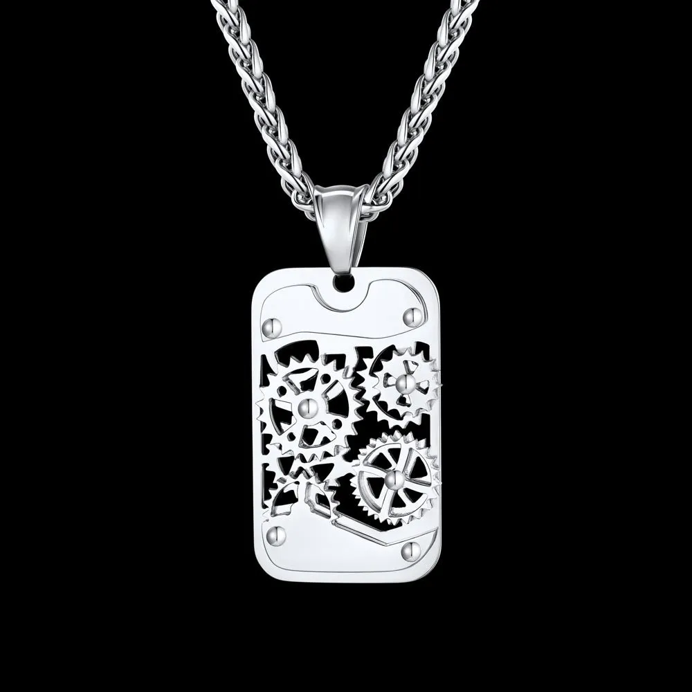 Mechanical Gear Dog Tag Pendant Necklace for Men sold by FaithHeart