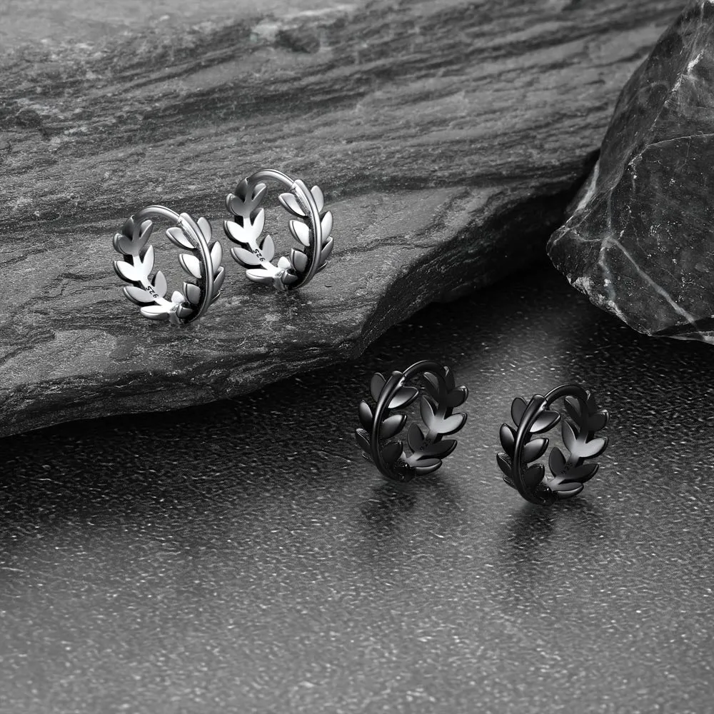 Sterling Silver Small Leaf Hoop Huggie Earrings for Men Women sold by FaithHeart product image thumbnail 5