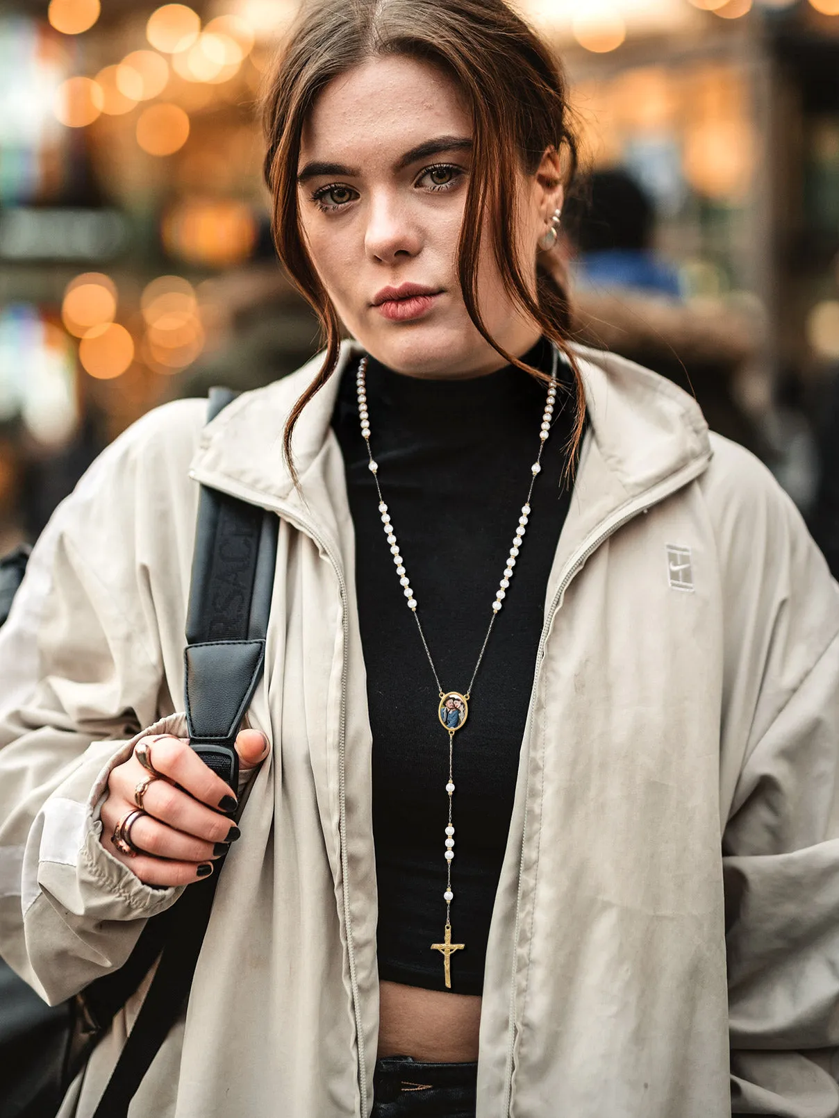 Personalized Picure Rosary Beads Pearl Chain Necklace for Men Women sold by FaithHeart product image thumbnail 5